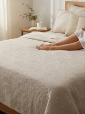 NEW Whale Flotilla Queen bed Set with 2 Pillow Shams & Bedspread embossed quilt